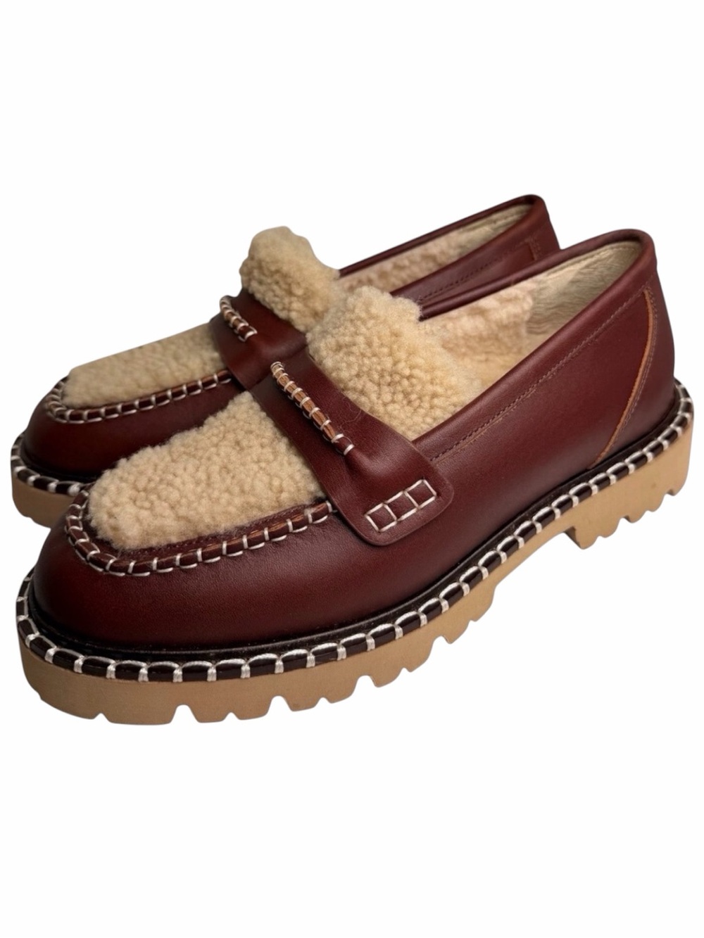 Overland Margo Shearling Lined Leather Loafers Size 8 NWT